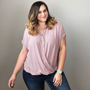 Como Blu Striped Partial Button Down Popover Top